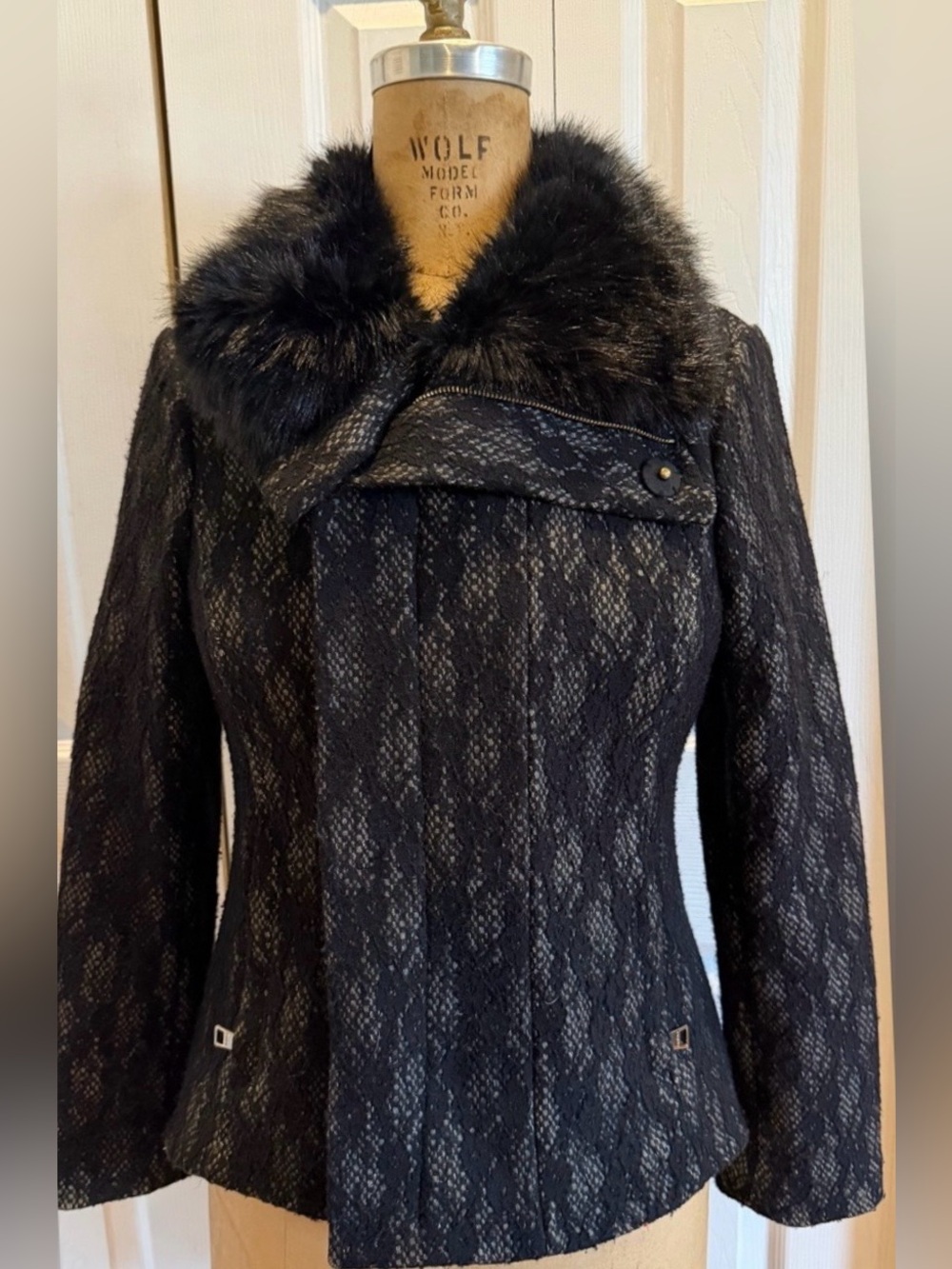 Bebe Black Lace Vintage Y2K Blazer Coat